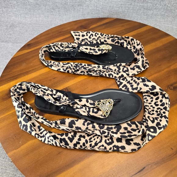 INC International Concepts Shoes - INC International Concepts Malana Leopard‎ Print Ankle Wrap Thong Sandals Size 5